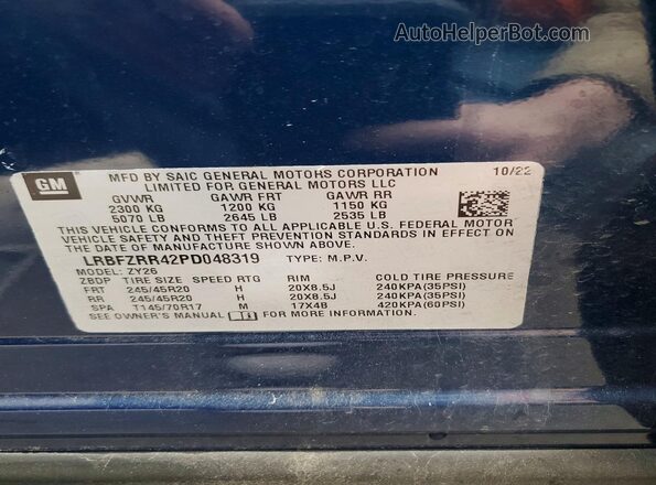 LRBFZRR42PD048319 2023 BUICK ENVISION Blue VIN կոդի պիտակի տեսք