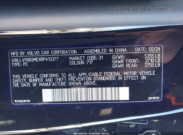 LVY062MEXRP413377 2024 VOLVO S90 Black ძრავის განყოფილების ხედი