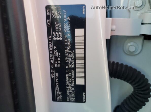 LVYA22MK9LP161084 2020 VOLVO S90 White VIN კოდის სტიკერის ხედი