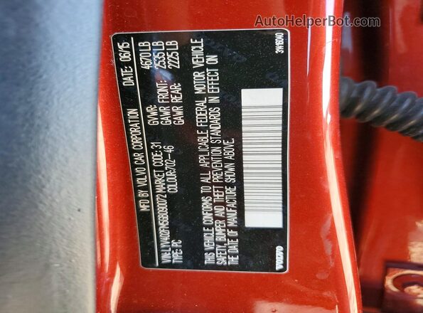 LYV402FM5GB090072 2016 VOLVO S60 Red VIN sticker view