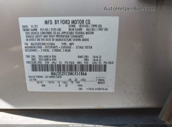 MAJ3S2FE2MC451866 2021 FORD ECOSPORT Yellow Engine compartment view