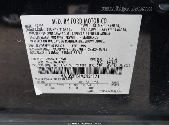 MAJ3S2FE4MC454171 2021 FORD ECOSPORT Черный 