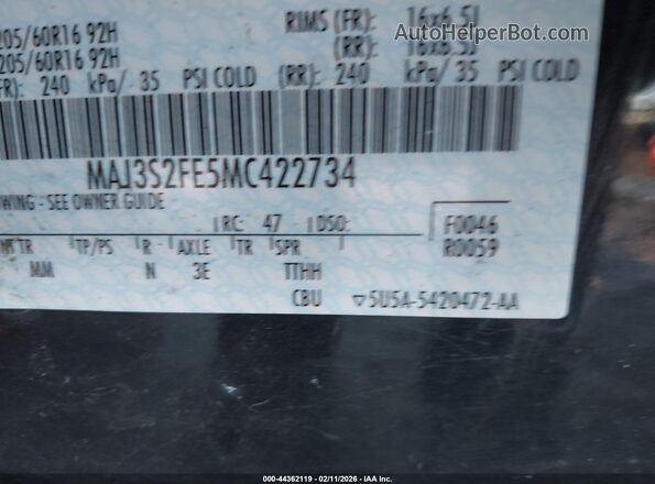 MAJ3S2FE5MC422734 2021 FORD ECOSPORT Черный 