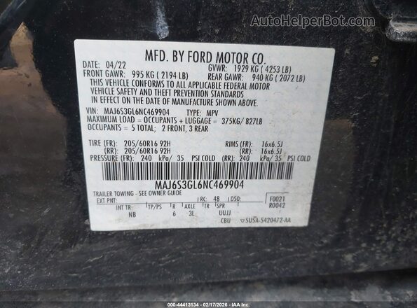 MAJ6S3GL6NC469904 2022 FORD ECOSPORT Black Engine compartment view