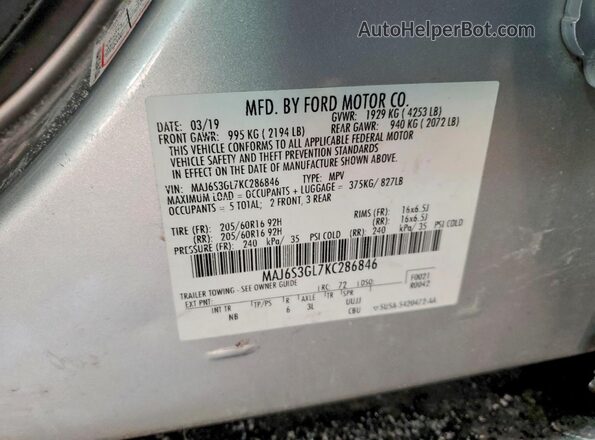 MAJ6S3GL7KC286846 2019 FORD ECOSPORT Silver 