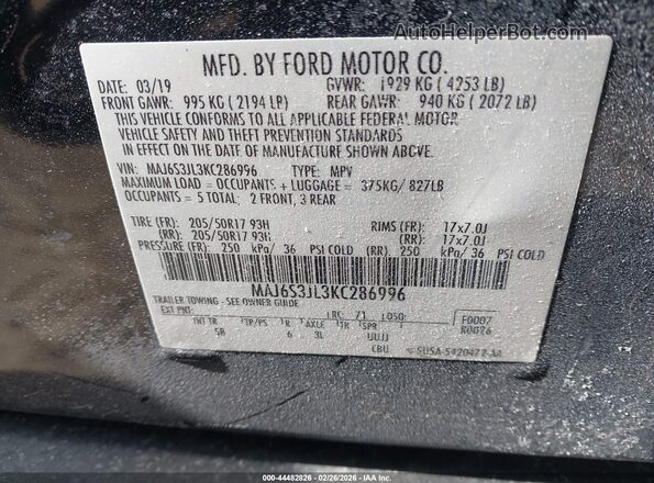 MAJ6S3JL3KC286996 2019 FORD ECOSPORT Black 