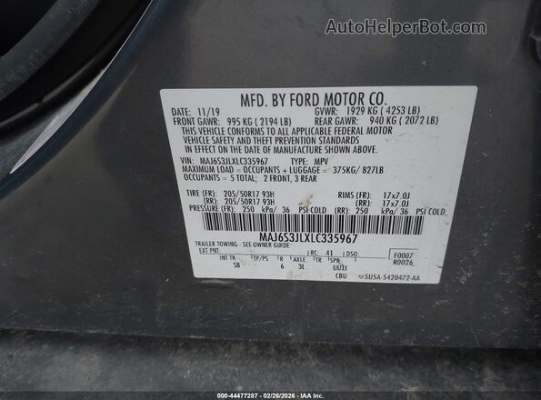 MAJ6S3JLXLC335967 2020 FORD ECOSPORT Gray Вид підкапотного простору
