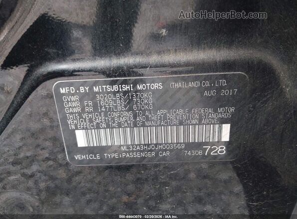 ML32A3HJ0JH003569 2018 MITSUBISHI MIRAGE Black 