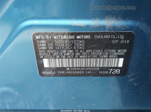 ML32A3HJ0LH000268 2020 MITSUBISHI MIRAGE Blue Widok komory silnika
