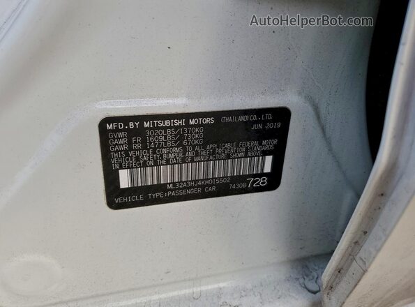 ML32A3HJ4KH015502 2019 MITSUBISHI MIRAGE White Вид підкапотного простору