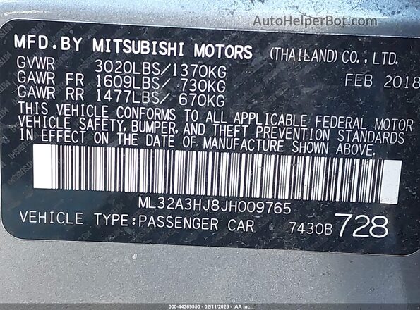 ML32A3HJ8JH009765 2018 MITSUBISHI MIRAGE Silver 