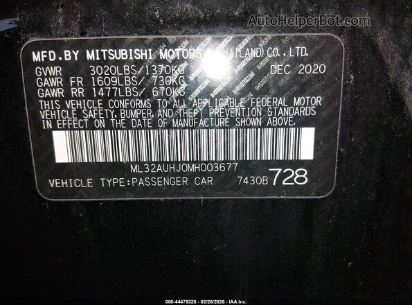 ML32AUHJ0MH003677 2021 MITSUBISHI MIRAGE Black 
