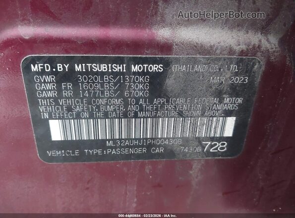 ML32AUHJ1PH004308 2023 MITSUBISHI MIRAGE Purple 