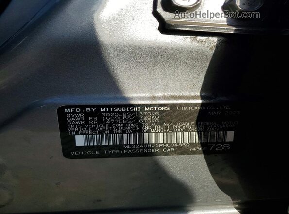 ML32AUHJ1PH004860 2023 MITSUBISHI MIRAGE Серебряный Вид подкапотного пространства