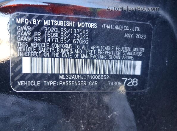 ML32AUHJ1PH006852 2023 MITSUBISHI MIRAGE Black Widok komory silnika