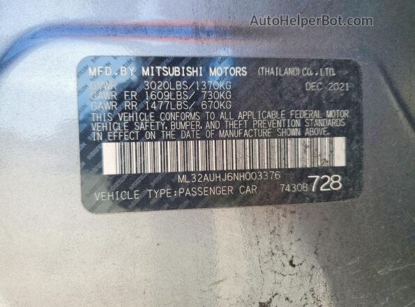 ML32AUHJ6NH003376 2022 MITSUBISHI MIRAGE Silver Սալոնի 360 աստիճան տեսք