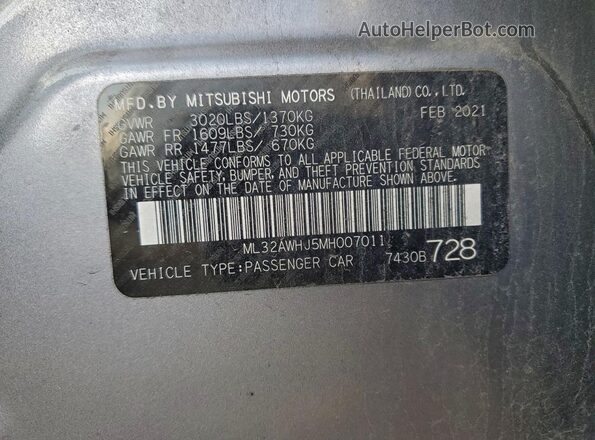ML32AWHJ5MH007011 2021 MITSUBISHI MIRAGE Серый Вид подкапотного пространства