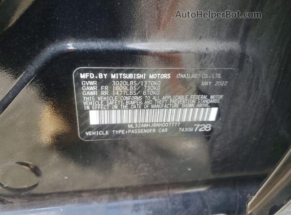 ML32AWHJ6NH007777 2022 MITSUBISHI MIRAGE Black Engine compartment view