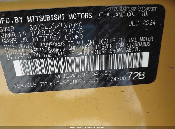 ML32AWHJ9RH040052 2024 MITSUBISHI MIRAGE Yellow Engine compartment view
