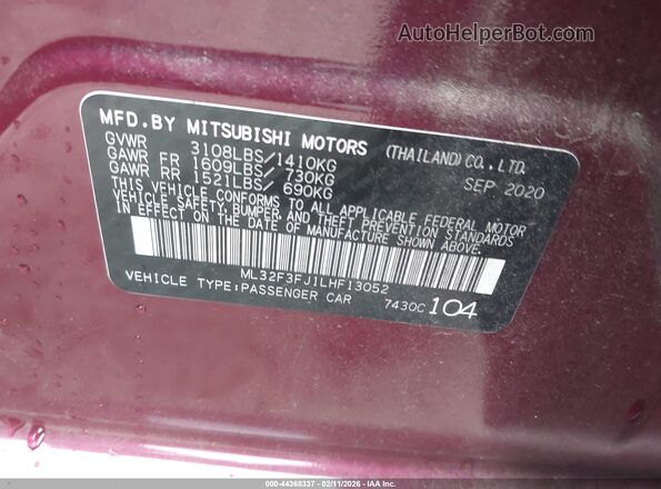 ML32F3FJ1LHF13052 2020 MITSUBISHI MIRAGE G4 Red Շարժիչի բաժամունքի տեսք