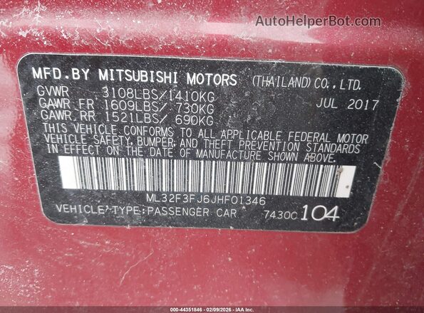 ML32F3FJ6JHF01346 2018 MITSUBISHI MIRAGE G4 Red 