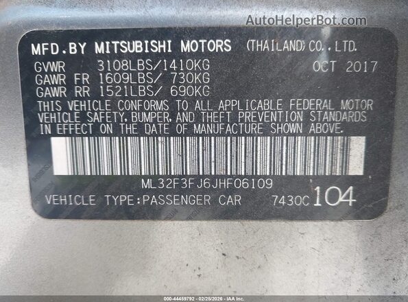 ML32F3FJ6JHF06109 2018 MITSUBISHI MIRAGE G4 Серебряный Вид подкапотного пространства