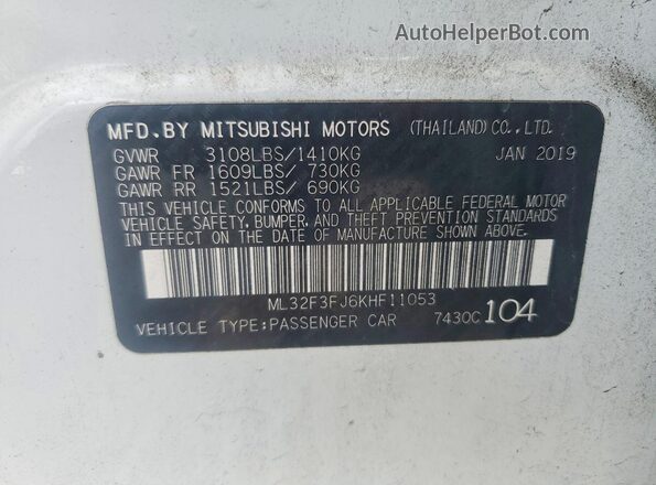 ML32F3FJ6KHF11053 2019 MITSUBISHI MIRAGE Белый 