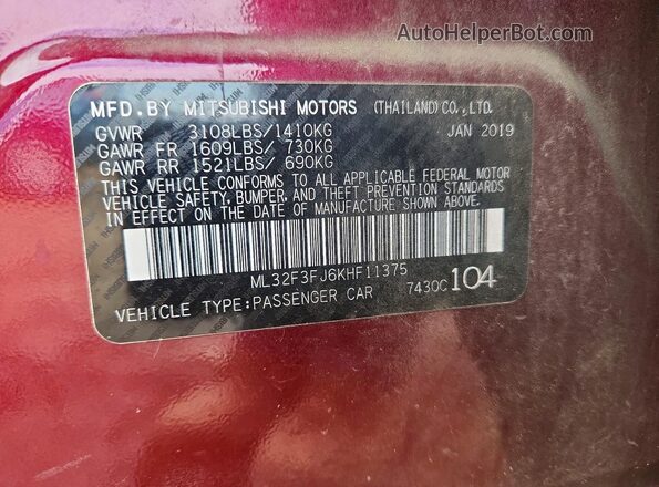 ML32F3FJ6KHF11375 2019 MITSUBISHI MIRAGE Фиолетовый 