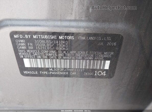 ML32F3FJ7HHF11197 2017 MITSUBISHI MIRAGE G4 Gray 