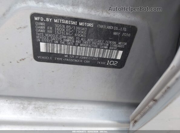 ML32F3FJOHHF07203 2017 MITSUBISHI MIRAGE G4 Silver 