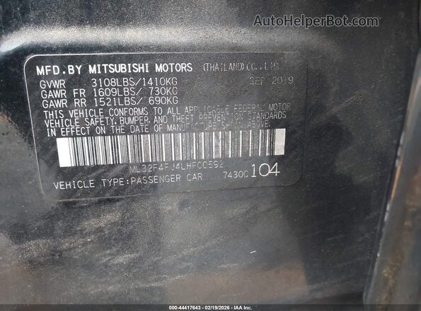 ML32F4FJ4LHF00592 2020 MITSUBISHI MIRAGE G4 Black Vista del compartimento del motor
