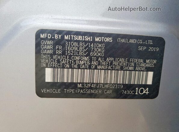 ML32F4FJ7LHF02319 2020 MITSUBISHI MIRAGE Silver Вид підкапотного простору