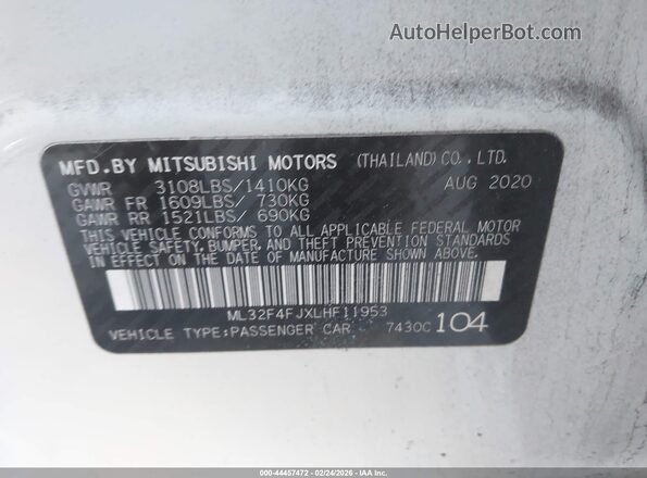 ML32F4FJXLHF11953 2020 MITSUBISHI MIRAGE G4 White Вид підкапотного простору