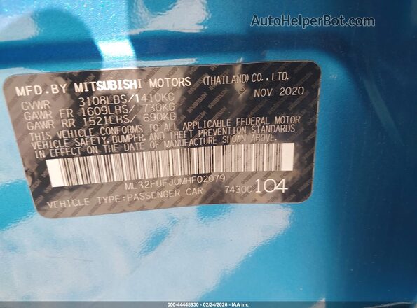 ML32FUFJ0MHF02079 2021 MITSUBISHI MIRAGE G4 Blue Вид підкапотного простору