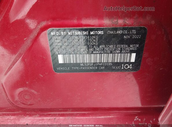 ML32FUFJ1PHF03195 2023 MITSUBISHI MIRAGE G4 Red 