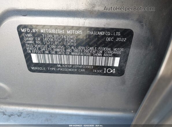 ML32FUFJ2PHF03903 2023 MITSUBISHI MIRAGE G4 Gray 