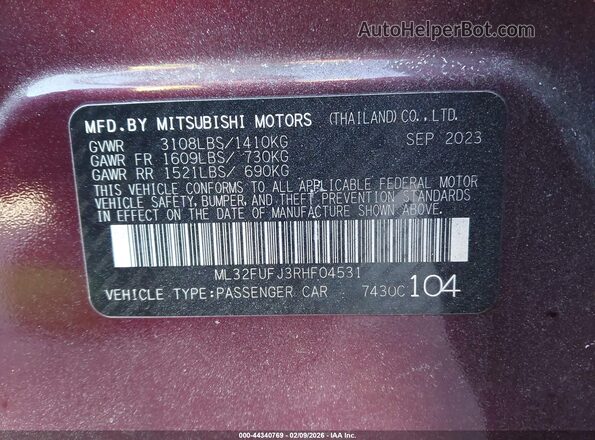 ML32FUFJ3RHF04531 2024 MITSUBISHI MIRAGE G4 Burgundy Շարժիչի բաժամունքի տեսք