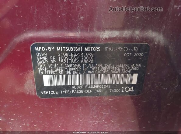 ML32FUFJ4MHF01243 2021 MITSUBISHI MIRAGE G4 Red Vista del compartimento del motor