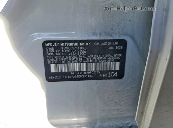 ML32FUFJ6RHF02725 2024 MITSUBISHI MIRAGE White 