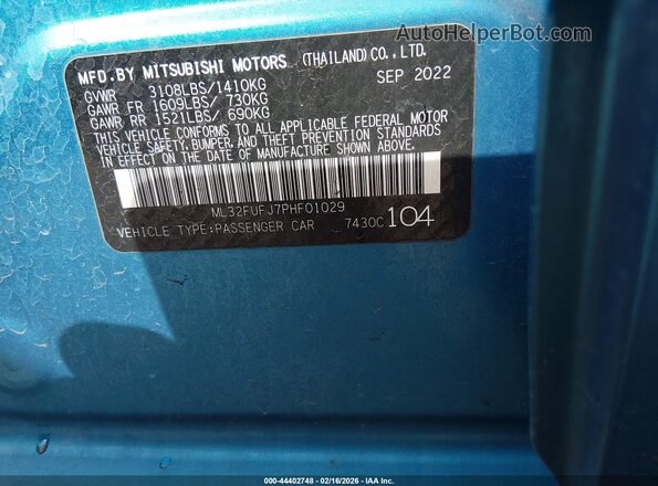 ML32FUFJ7PHF01029 2023 MITSUBISHI MIRAGE G4 Blue Vista del compartimento del motor