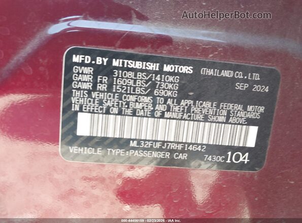ML32FUFJ7RHF14642 2024 MITSUBISHI MIRAGE G4 Фиолетовый 