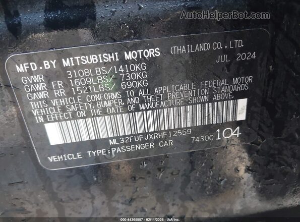 ML32FUFJXRHF12559 2024 MITSUBISHI MIRAGE G4 Black 