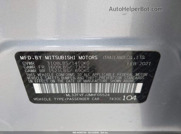 ML32FVFJ2MHF05524 2021 MITSUBISHI MIRAGE G4 Серебряный Вид подкапотного пространства