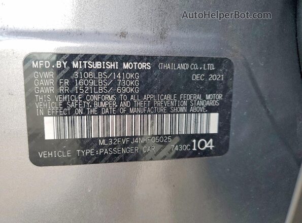 ML32FVFJ4NHF05025 2022 MITSUBISHI MIRAGE Silver ძრავის განყოფილების ხედი