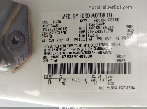 NM0LS7E28M1493630 2021 FORD TRANSIT CONNECT Белый Вид подкапотного пространства