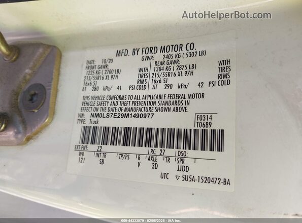 NM0LS7E29M1490977 2021 FORD TRANSIT CONNECT Белый Вид подкапотного пространства