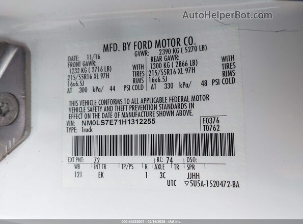 NM0LS7E71H1312255 2017 FORD TRANSIT CONNECT White Engine compartment view