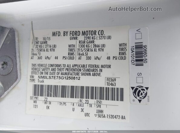 NM0LS7E75G1250812 2016 FORD TRANSIT CONNECT White 
