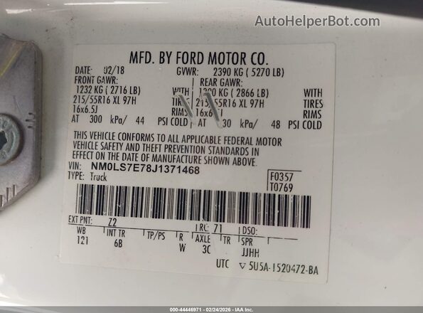 NM0LS7E78J1371468 2018 FORD TRANSIT CONNECT White Вид підкапотного простору