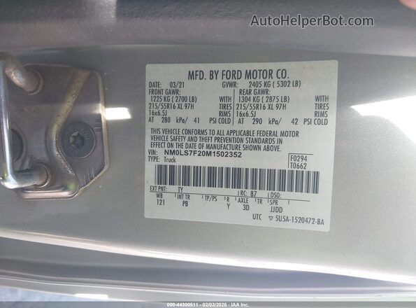 NM0LS7F20M1502352 2021 FORD TRANSIT CONNECT Silver Հետևի աջ